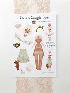 Dahlia & Snuggle Bear | PAPER DOLL | Instant PDF Download