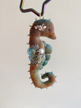 Load image into Gallery viewer, Seafoam Cocoa  | SEAHORSE BAG CHARM | Textile Art Sculpture