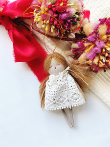 Hanging Doll & Pom Set Stocking | Christmas Red