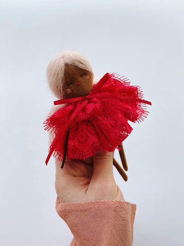 Pocket Valentines Doll | Red Lace Dress / Pink Hair