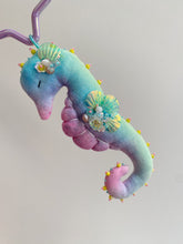 Load image into Gallery viewer, Electric Lagoon | SEAHORSE BAG CHARM | Textile Art Sculpture