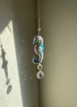 Load image into Gallery viewer, Azure Daydream | SEAHORSE SUN CATCHER | Textile Art Sculpture