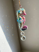 Load image into Gallery viewer, Electric Bloom | SEAHORSE SUN CATCHER | Textile Art Sculpture