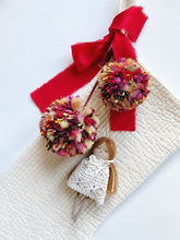 Load image into Gallery viewer, Hanging Doll &amp; Pom Set Stocking | Christmas Red