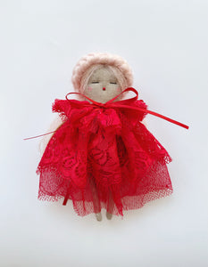 Pocket Valentines Doll | Long Red Lace Dress / Braided Hair