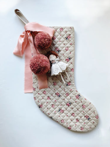 Hanging Doll & Pom Set Stocking | Cottage Florals