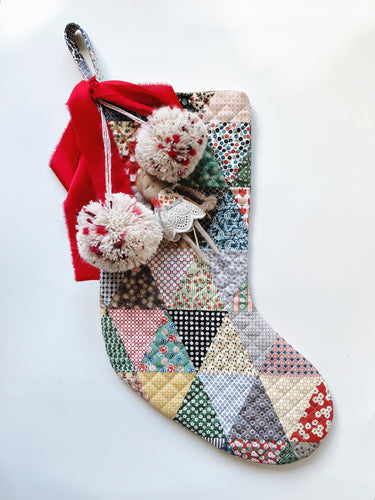 Hanging Doll & Pom Set Stocking | Patchwork