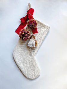 Hanging Doll & Pom Set Stocking | Christmas Red