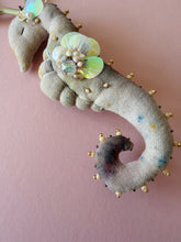 Load image into Gallery viewer, Moonlit Pearl | SEAHORSE BAG CHARM | Textile Art Sculpture